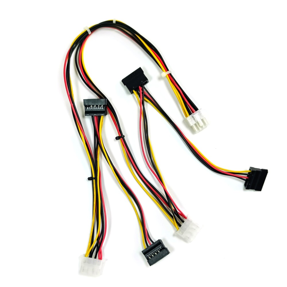 8-pin (board) to SATA Fujitsu cable 8-pin to 4-SATA and 2-Molex Fujitsu cable adaptor top view
