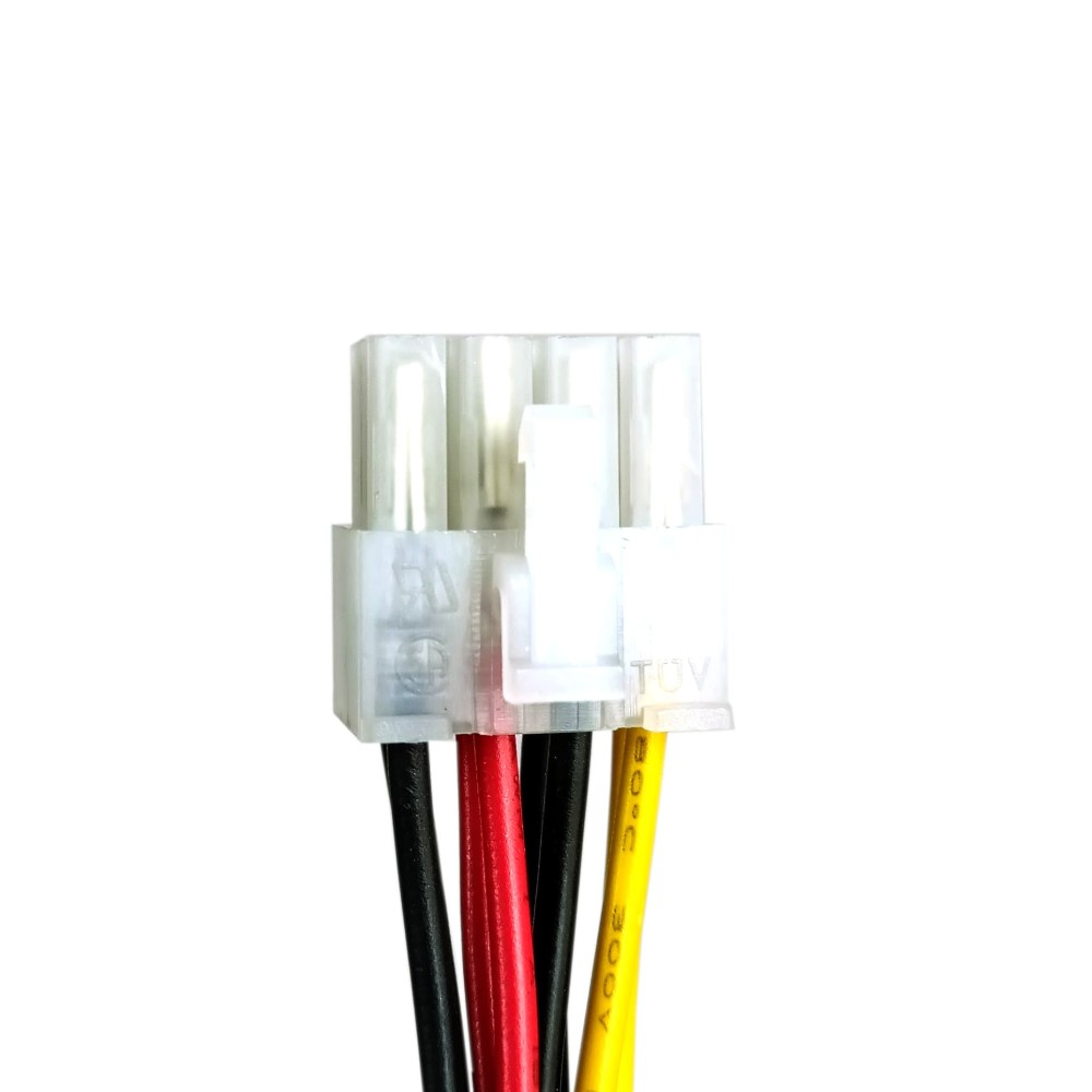 8-pin (board) to SATA Fujitsu cable 8-pin to SATA Fujitsu cable connector with black, red, yellow wires, front view