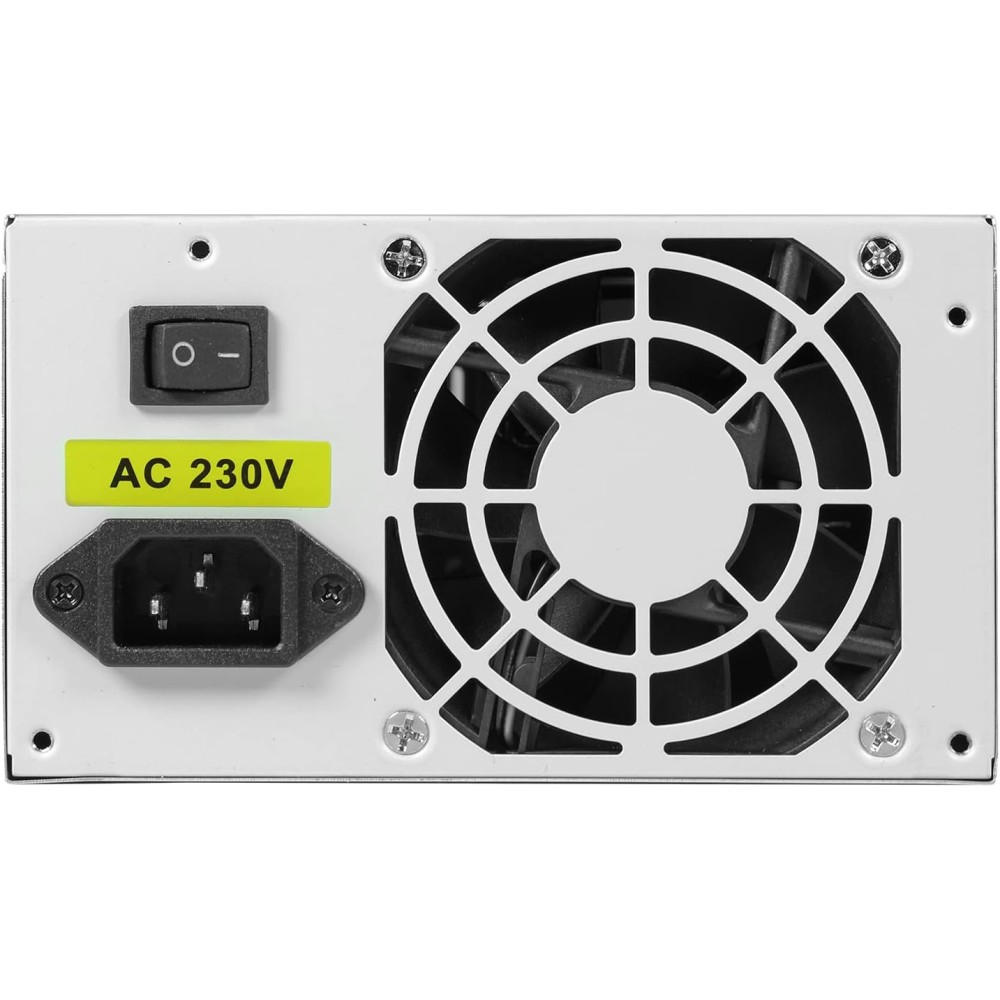 CIT 500U 500W 80mm fan CIT 500U 500W PSU front panel showing AC 230V label, power inlet, on/off switch, and 80mm fan