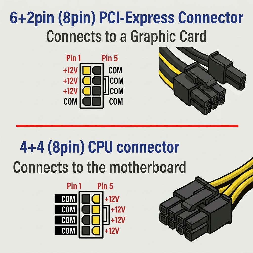 8 pin CPU EPS connector compared to 8 pin PCI Express GPU connector