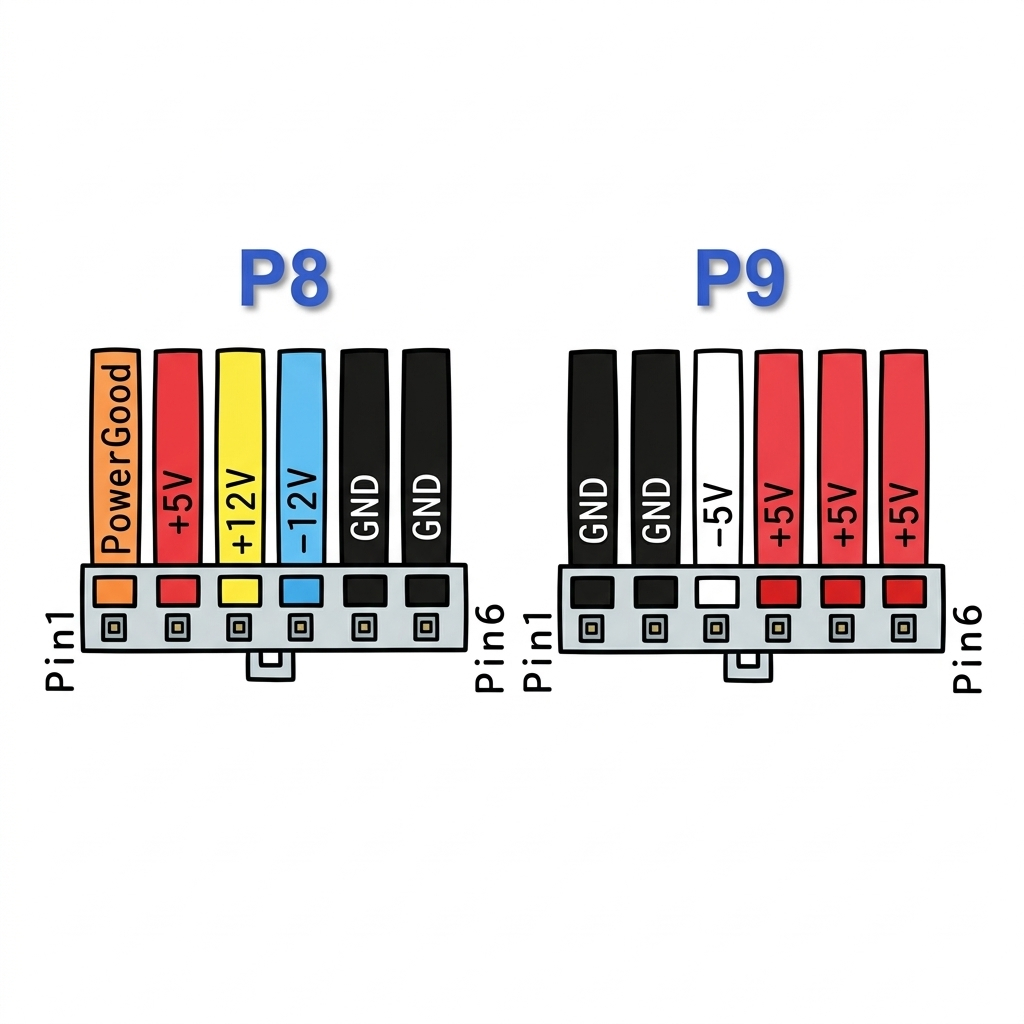 P8 and P9 AT connector pinout diagram